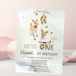 Invitation bébé cerf aquarelle verte 1er anniversa