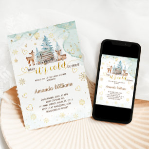 Invitation Bébé Cerf Il Fait Froid Dehors Aquarelle Baby Show