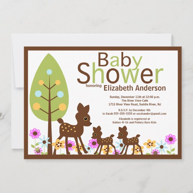 Invitation Bébé cerf s'invite à plusieurs Baby showers (Devant)