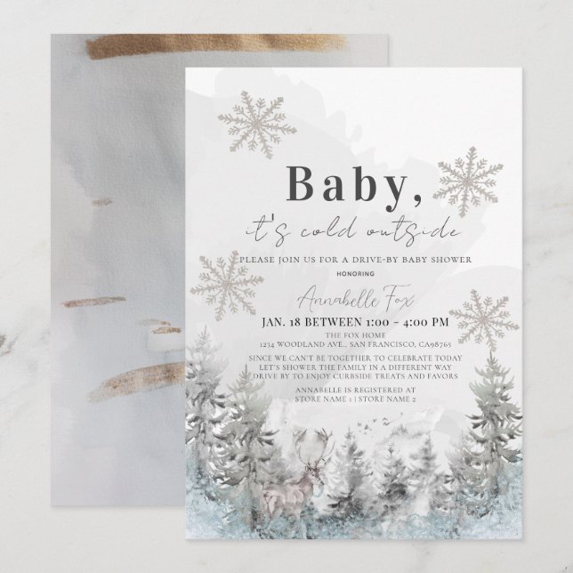 Invitation Bébé C'est froid à l'extérieur de la forêt Baby sh (Devant / Derrière)