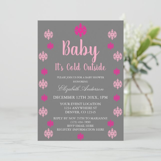 Invitation Bébé C'est froid dehors Baby shower d'hiver fille (Debout devant)