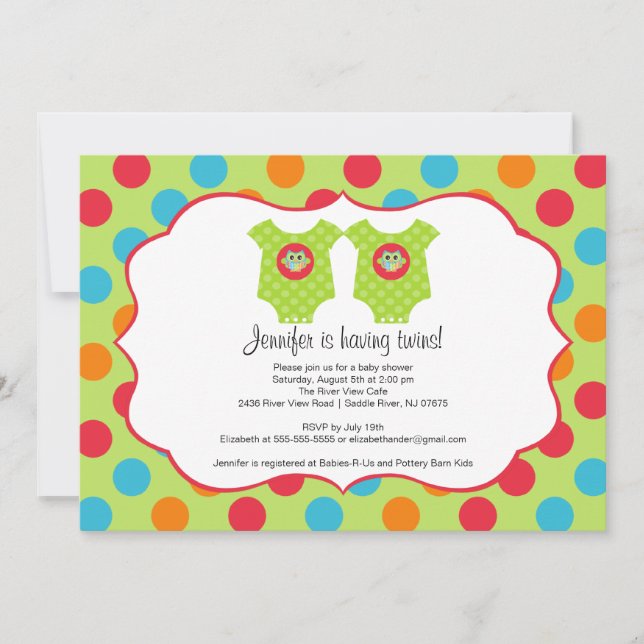 Invitation Bébé Chouette Vêtements Twins Baby shower Invitati (Devant)