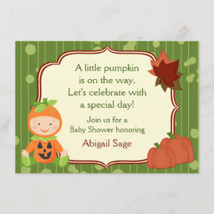Invitation Bébé Citrouille mignon Halloween Baby shower Invit