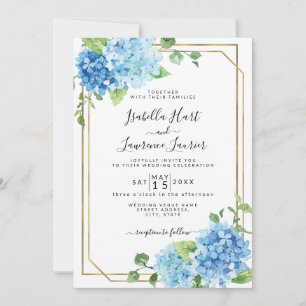 Invitation Bébé clair bleu Floral Hydrangea Mariage or