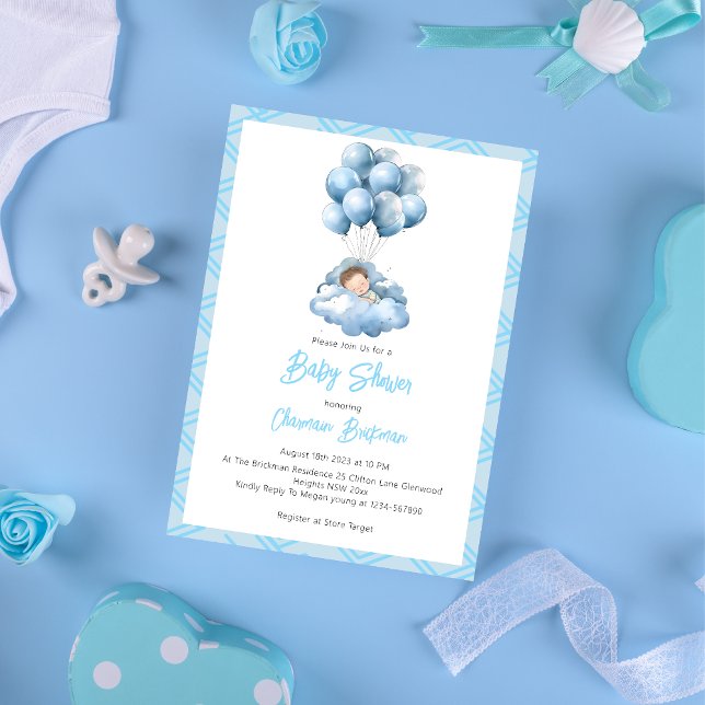 Invitation Bébé couchage Nuages Baby shower garçon (Créateur téléchargé)
