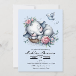 Invitation Bébé couché Eléphant Baby shower à thème