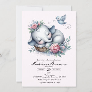 Invitation Bébé couché Eléphant Baby shower à thème