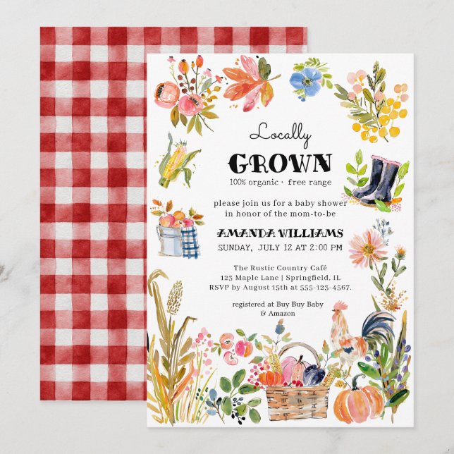 Invitation Bébé Cultivé Localement | Baby Shower Marché de Pr (Devant / Derrière)