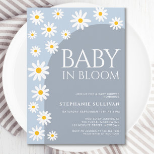 Invitation Bébé Daisy En Fleur Baby shower Bleu Boho