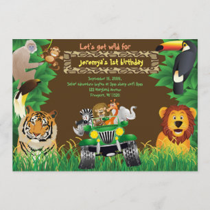 Invitation Bébé d'anniversaire, anniversaire de Safari, anima