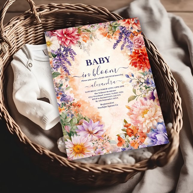 Invitation Bébé dans le Baby shower de jardin en fleurs (Créateur téléchargé)