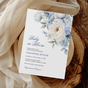 Invitation Bébé dans le Baby shower Fleurs Bleues en Fleur Fl