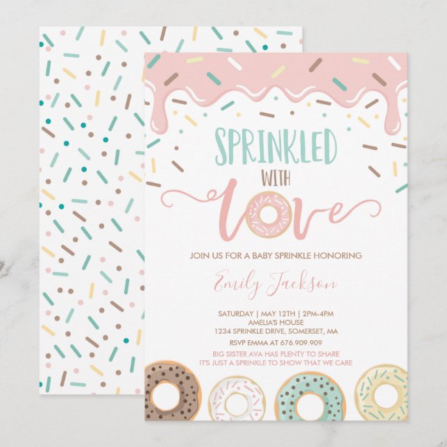 Invitation Bébé de Donut saupoudré d'invitation avec amour (Devant / Derrière)