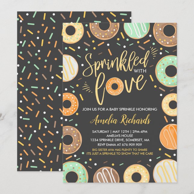 Invitation Bébé de Donut saupoudré d'invitation avec amour (Devant / Derrière)