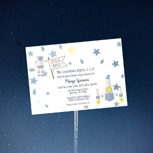 Invitation Bébé de l'espace Baby Shower Blanc