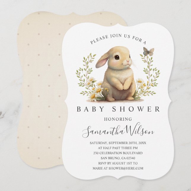 Invitation Bébé de Pâques Bunny Baby shower de printemps Invi (Devant / Derrière)