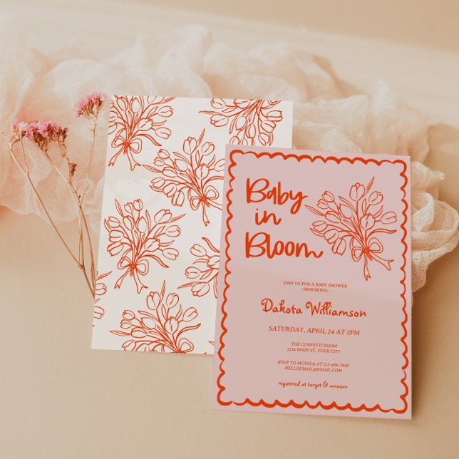 Invitation Bébé Dessiné À La Main Dans Le Baby shower Fleur (Baby in Bloom Girls Baby Shower Invite)