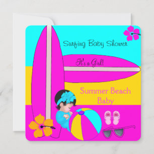 Invitation Bébé d'été Fille Baby Shower Plage Bébé Surf Bébé 