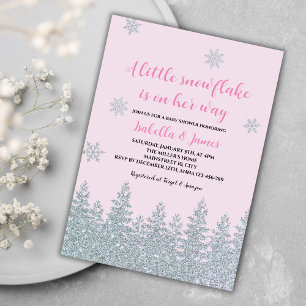 Invitation Bébé d'hiver fille douche Woodland Petit Flocon de