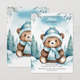 Invitation Bébé d'hiver mignonne Ours d'anniversaire Invitati