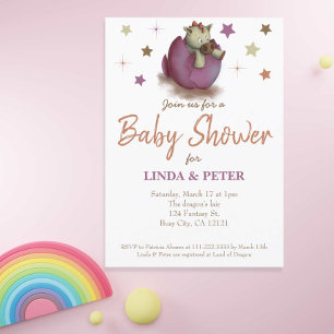 Invitation Bébé Dinosaure Hatching Purple Girl Baby shower