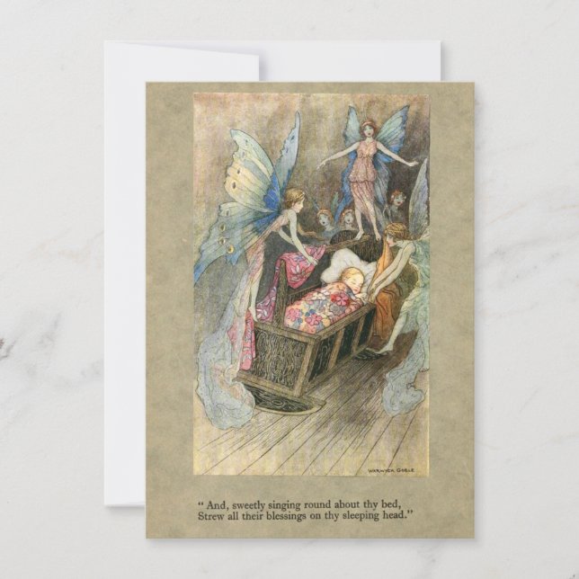 Invitation Bébé dormant avec fées pour baby shower (Devant)