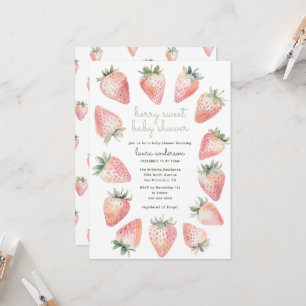 Invitation Bébé Douce Fête de Naissance Aquarelle Fraises Dan