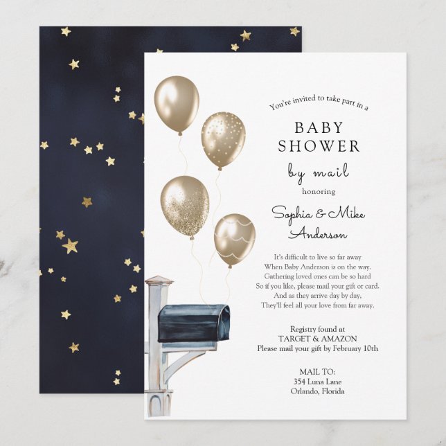 Invitation Bébé Douche longue distance par courrier (Devant / Derrière)