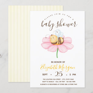 Invitation Bébé doux Bumble Bee, Baby shower de rayures