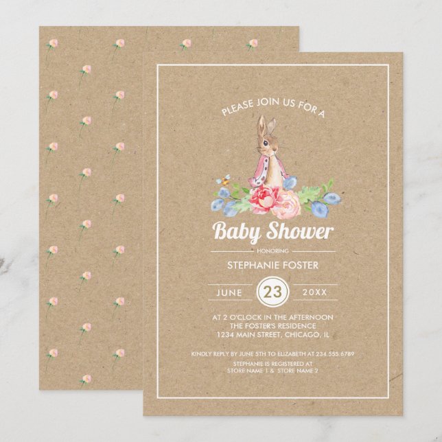 Invitation Bébé doux lapin | Baby shower de lapin (Devant / Derrière)