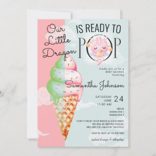 Invitation Bébé Dragon prêt à pop Baby shower de crème glacée