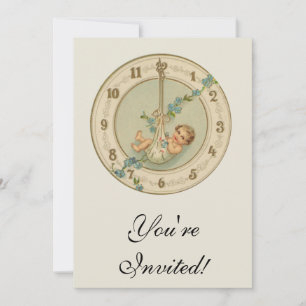 Invitation Bébé du Nouvel An Horloge Vintage