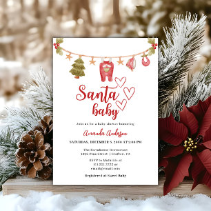 Invitation Bébé du Père Noël Hiver Noël Rouge Baby Shower