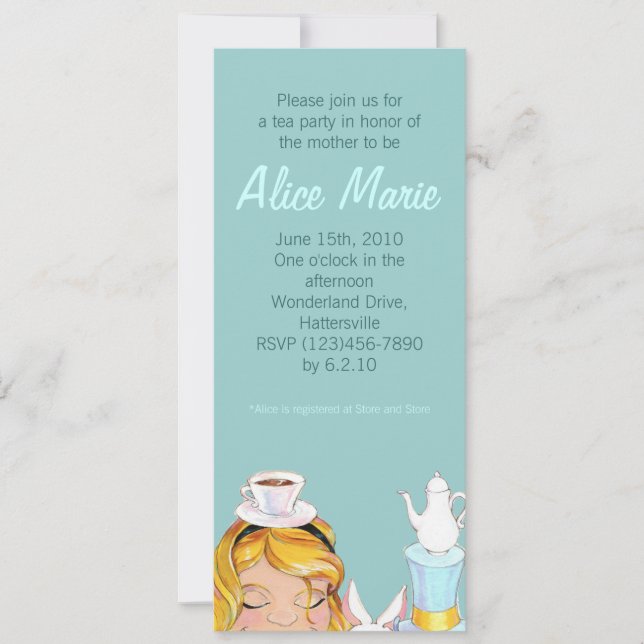 Invitation Bébé du thé d'Alice ou bleu de Fête de la mariée (Devant)