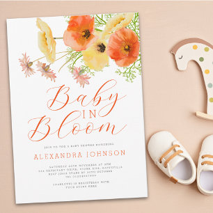 Invitation Bébé Élégant En Fleur Orange Jaune Floral