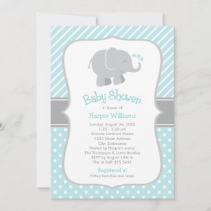 Invitation Bébé Éléphant Aqua Moderne Shower pour Garçon