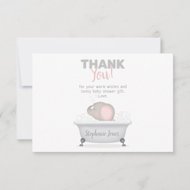 Invitation Bébé Eléphant bulle Baby shower fille bain (Devant)