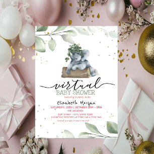 Invitation Bébé éléphant étoiles feuilles Baby Shower virtuel