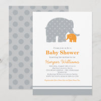 Bébé éléphant maman orange gris Baby Shower