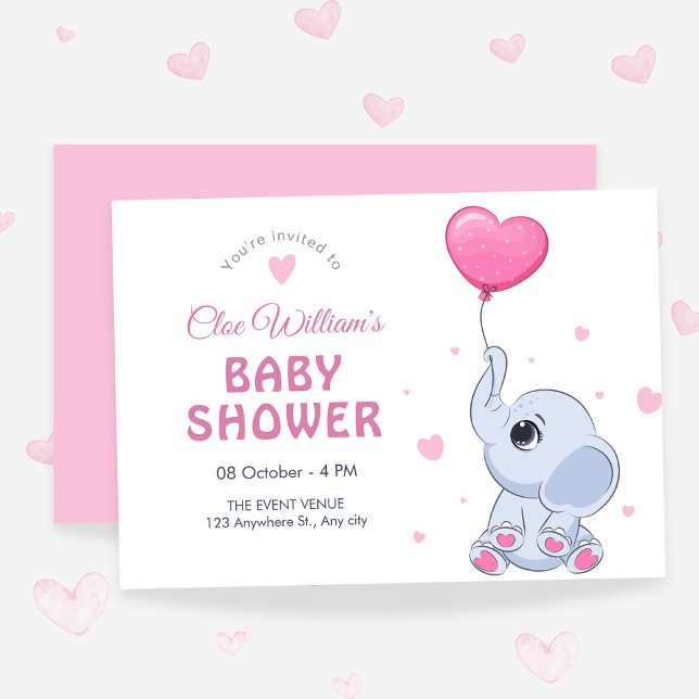 Invitation Bébé éléphant mignon et ballon  (Créateur téléchargé)