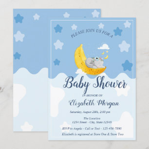 Invitation Bébé éléphant mignon, Lune Banane