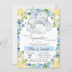 Invitation Bébé éléphant & nuage garçon baby shower invitatio