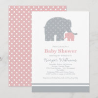 Bébé éléphant rose gris Fête de bébé fille Mère
