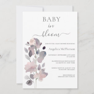 INVITATION BÉBÉ EN BLOOM ASH PINK PASTEL PURPLE BLUSH FLORAL