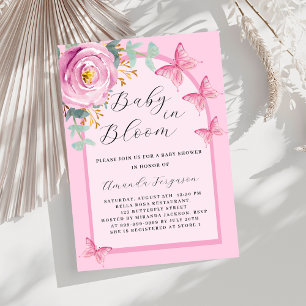 Invitation Bébé en Bloom rose papillon Baby shower arc