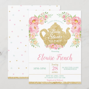 Invitation Bébé en bon état floral rose de partie de goûter