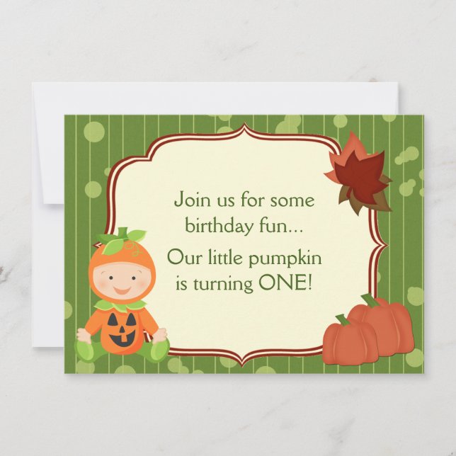 Invitation Bébé en costume Citrouille 1er anniversaire Invita (Devant)