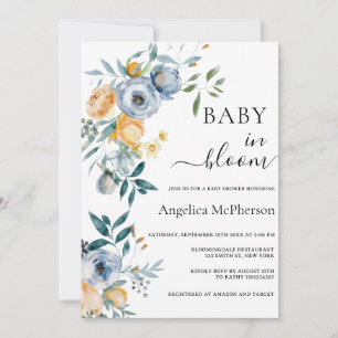 INVITATION BÉBÉ EN COULEUR D'EAU BLOOM APRICOT FLEURS SAUVAGE