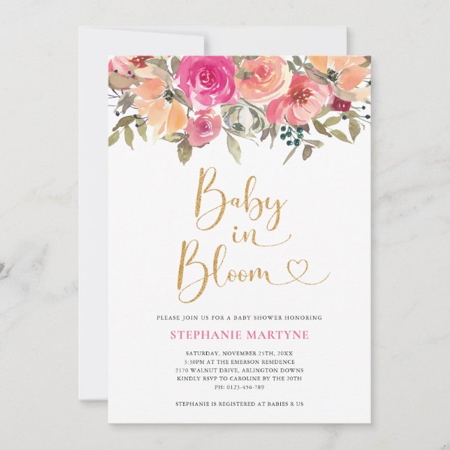 Invitation Bébé En Fleur Aquarelle Automne Baby shower Floral (Devant)