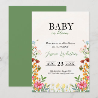 Invitation Bébé en Fleur Aquarelle Baby shower Floral